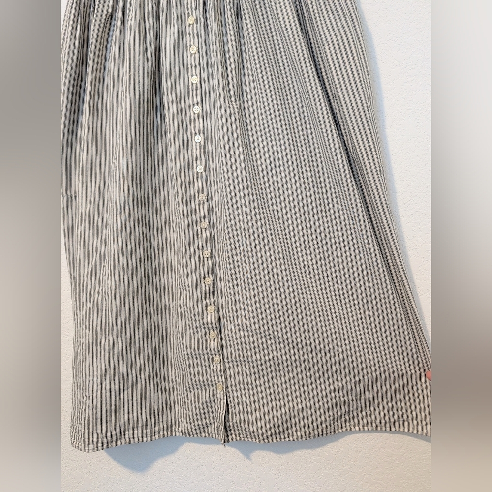The Great. Grey Striped 100% Cotton Scoop Neck Button-Up Flutter Cami Dress M - Picture 9 of 11